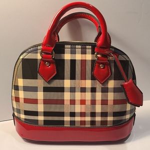 Small Tote Handbag Red Plaid